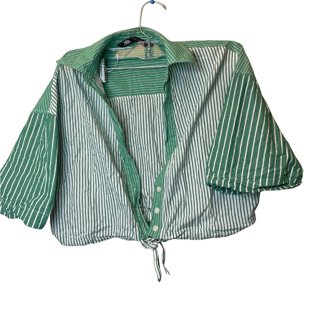 Zara Green and White Striped Crop Top